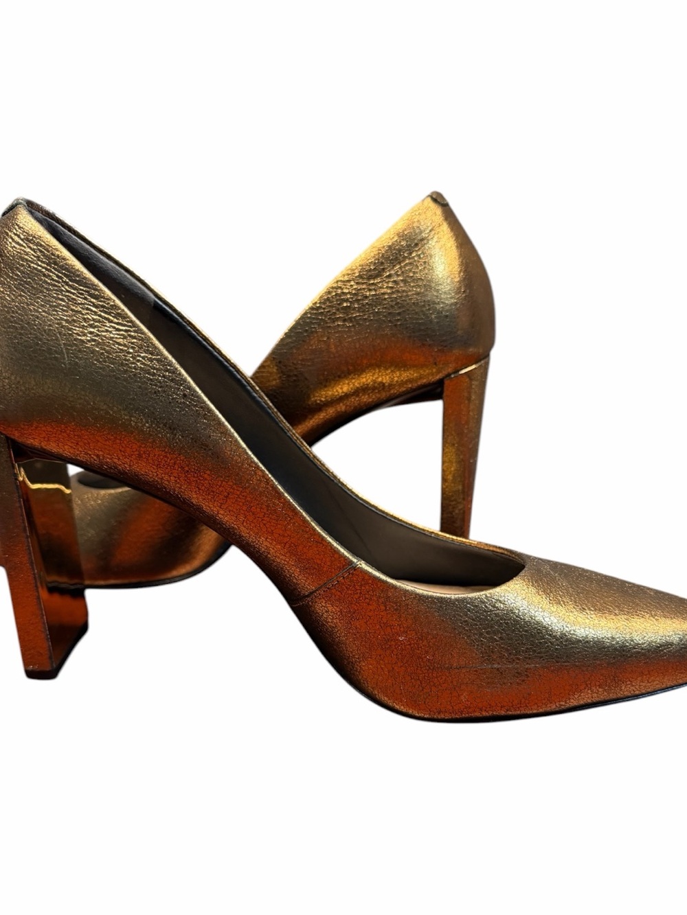 Donna Karan Metallic Bronze Pointed Block Heel Pump